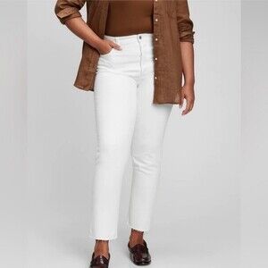GAP Curvy Cheeky Straight Cream Raw Hem Jeans 20/35 NWOT Plus Size